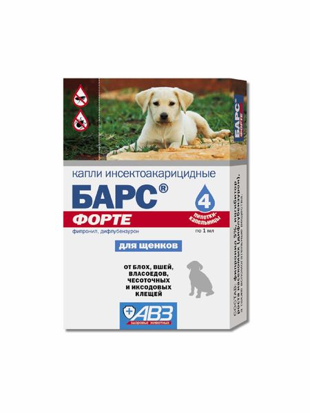 Для дома Агроветзащита Капли БАРС форте от блох и клещей для щенков (4 * 1 мл)