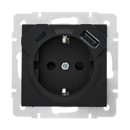 Розетка Lezard Vesna встраиваемая черный бархат с USB-A/ Type-C (742-4288-181TC) розетка настенная bseed 20 вт с usb type c