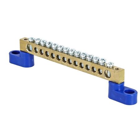 Шина нулевая на 2-х угловых изоляторах EKF PROxima 8х12 мм 14 отверстий синяя (10 шт.) (sn0-63-14-2)