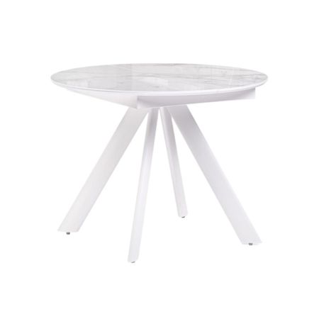 Стол кухонный раздвижной круглый d1 м стеклянный белый мрамор/белый Галвестон (532393)