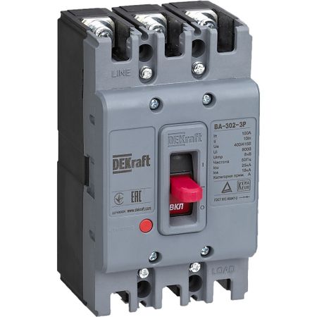 Автоматический выключатель в литом корпусе Dekraft ВА-302 3P 80А тип D 25 кА 415 В (22748DEK)