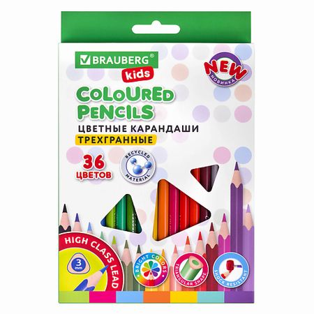 Набор карандашей BRAUBERG Карандаши цветные  KIDS NEW 36 цветов