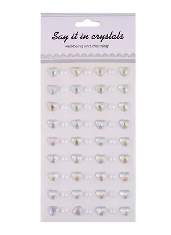 Стразы сердца+полубусины белые