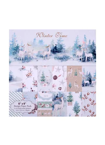 Бумага д/скрапбукинга Новогодняя, Winter time, 15,2*15,2см, 12 дизайнов, 12 листов, двусторонн