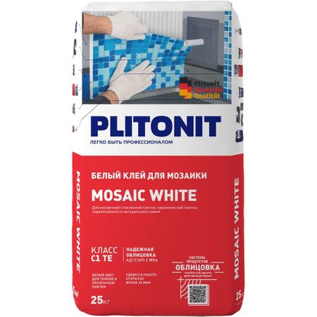 Клей для плитки/ мозаики/ камня Plitonit Mosaic White белый класс C1 TE 25 кг