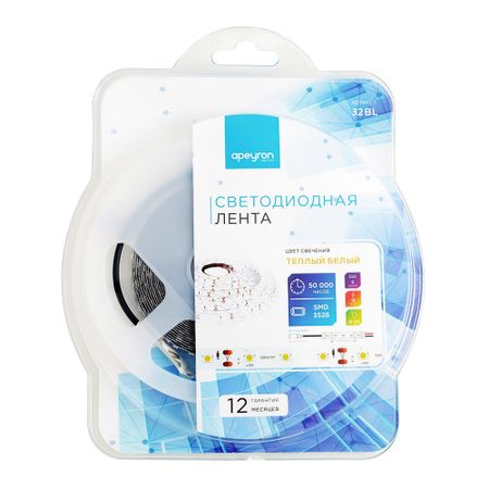 Лента светодиодная SMD 3528 3000К 12 В 9,6 Вт/м 5 м IP20 Apeyron (32BL) лики фантазий тетраптих