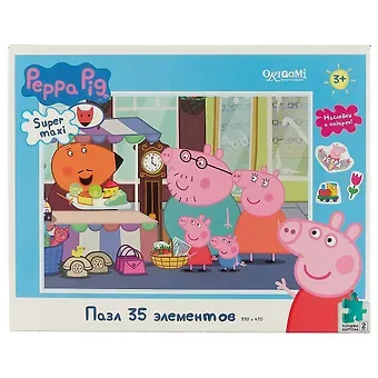 Пазл ORIGAMI 35эл 33*47см MAXI Свинка Пеппа. Прогулка по рынку + наклейки 04297