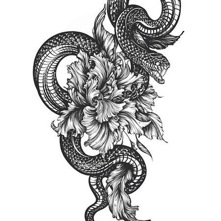 Наклейки для тела PRINT FACTORY Переводная Временная Татуировка Змея и Цветы j512 мультяшная змея река горная форель наклейки стикеры искусство рыбалки водонепроницаемые стикеры