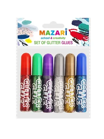 Гель с блестками, MAZARI 6 мл х 6 цветов, с европодвесом