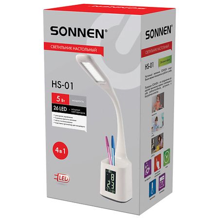 Настольная лампа SONNEN Настольная лампа-светильник на подставке, СВЕТОДИОДНАЯ, 5 Вт