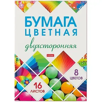 Бумага цветная 8 цветов, 16 листов, А4, 