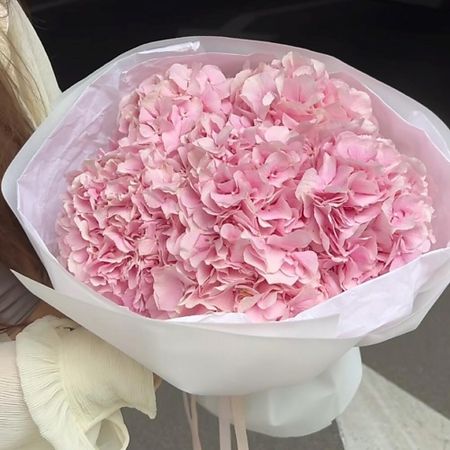 Букет живых цветов МНОГО ЦВЕТОВ ЦВЕТОЧНЫЙ МАГАЗИН Монобукет из розовых гортензий букет живых ов 4 сезона монобукет из 15 ярко розовых роз