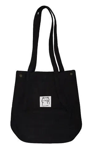 Сумка-шоппер с кнопкой черная (вельвет) (33х31) (12-HanMa-754) Bookvalno