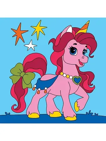 Холст с красками. Розовый единорог, 15х15 см