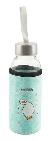 Бутылка в чехле велюр Гусь Иди обниму (мятный фон) (стекло) (300мл) (12-07599-G2) Bookvalno