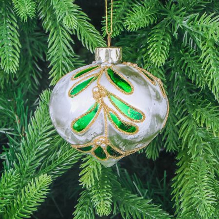 Шар стеклянный Yancheng Shiny новогодний с белый с узором 8 см