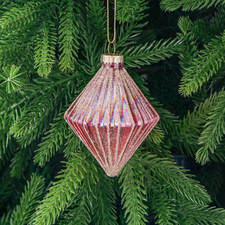 Игрушка ёлочная Yancheng Shiny шар стеклянный розовый с блестками 6,5х10 см