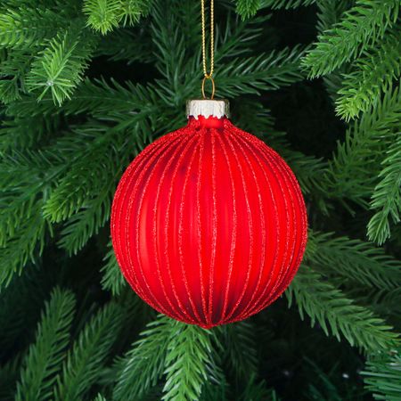 Игрушка ёлочная Yancheng Shiny шар стеклянный красный с блёстками 8 см