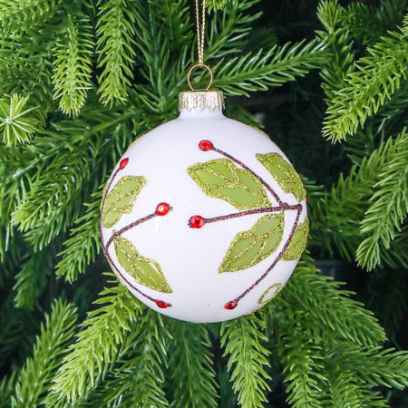 Шар Yancheng Shiny стеклянный с новогодним узором ветка 8 см