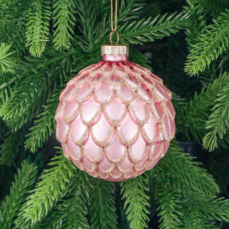 Игрушка ёлочная Yancheng Shiny шар стеклянный персиковый с блёстками 8 см
