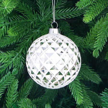 Игрушка ёлочная Yancheng Shiny серебристый с орнаментом ромб