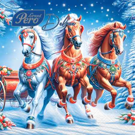 Салфетки бумажные GrandPero Deluxe Зимняя тройка 3-х слойные 33х33 см 20 шт