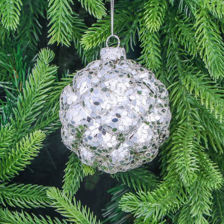 Шар стеклянный Yancheng Shiny серебряный с орнаментом