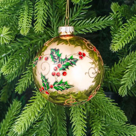 Шар Yancheng Shiny стеклянный с новогодним узором 8 см