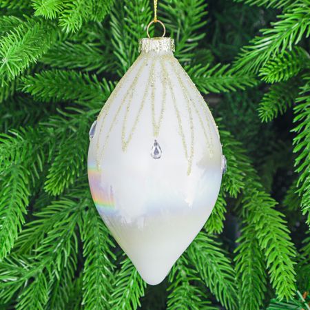 Игрушка ёлочная Yancheng Shiny стеклянная с узором из блёсток 7х14 см