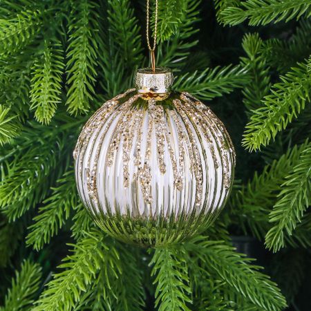 Шар стеклянный Yancheng Shiny с узором из золотистых блёсток 8 см