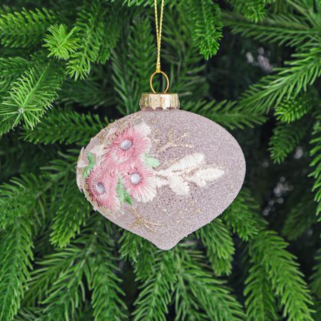Игрушка ёлочная Yancheng Shiny стеклянная розовая с вышивкой 8 см