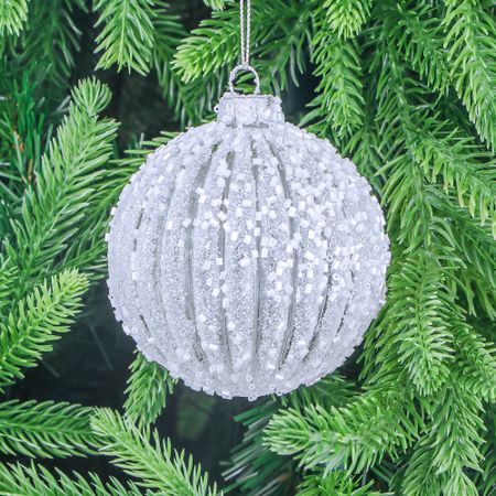 Шар стеклянный Yancheng Shiny белый с бисером 8 см