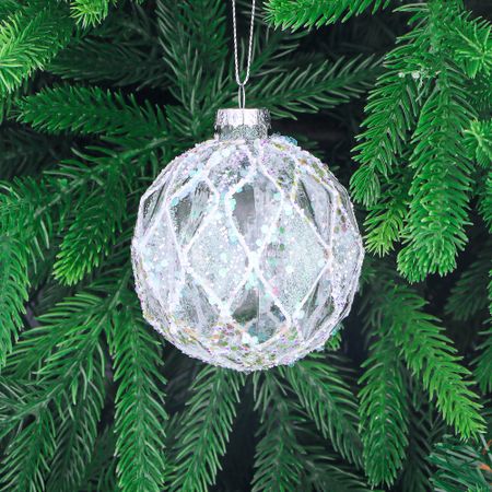 Шар стеклянный Yancheng Shiny белый с блестками 8 см