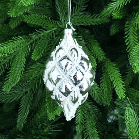 Игрушка ёлочная Yancheng Shiny стеклянная серебристая с орнаментом
