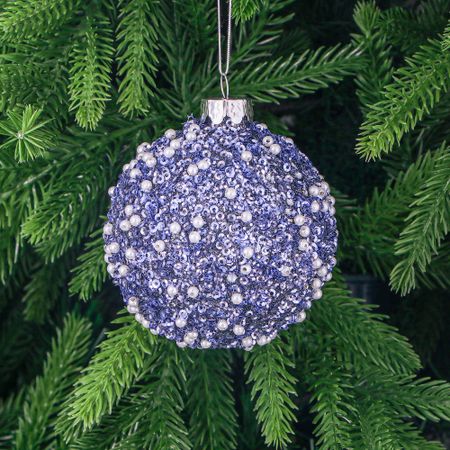 Игрушка ёлочная Yancheng Shiny Игрушка ёлочная Yancheng Shiny шар стеклянный синий с бусинами и стразами 8 см