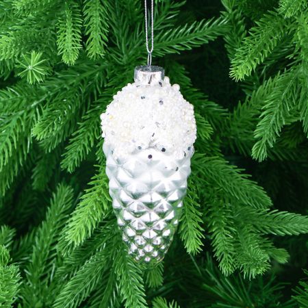 Игрушка ёлочная Yancheng Shiny стеклянная шишка с бисером 5х13 см