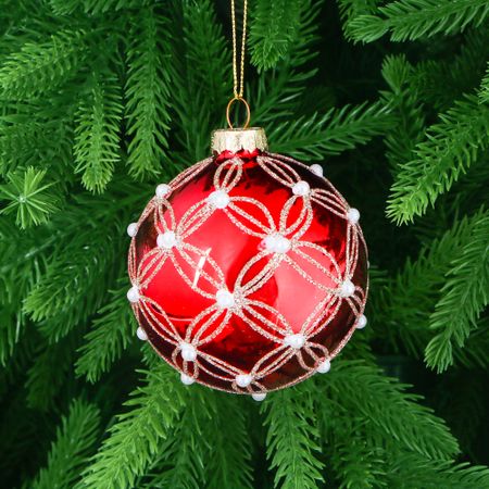 Игрушка ёлочная Yancheng Shiny шар стеклянный новогодний с цветочным узором