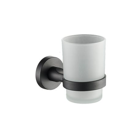 Стакан для ванной Zenfort 20584 с держателем стекло матовый/металл черный (102042)