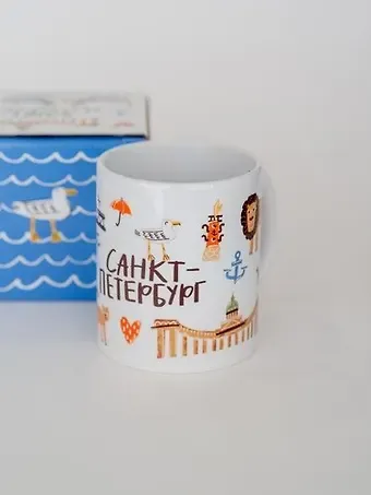 Кружка СПб Символы города (лев) (керамика) (330мл) (коробка)
