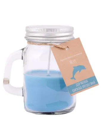 Свеча ароматическая в стеклянной баночке с ручкой Для уютных книжных путешествий (море)