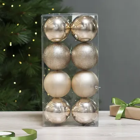 Набор елочных шаров Basic ø10 см пластик бежевый 8 шт. новогодний