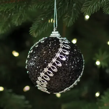 Шар елочный Стразы ø8 см пластик черно-серый новогодний
