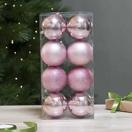 Набор елочных шаров Basic ø10 см пластик розовый 8 шт. новогодний