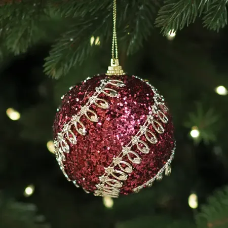 Елочное украшение Шар с узором из блесток Christmas ø8 см пластик цвет красный новогодний