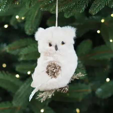 Елочная игрушка Сова 13x8 цвет бежевый