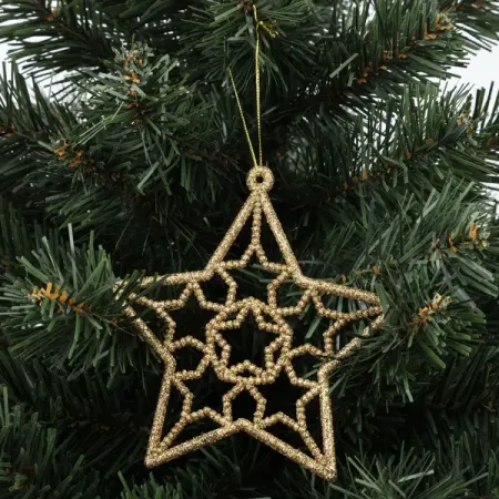 Елочная игрушка «Звезда» 13 см глиттер золотой
