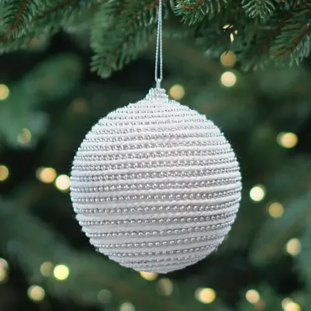 Шар елочный Инди ø10 см пластик бело-серебристый новогодний