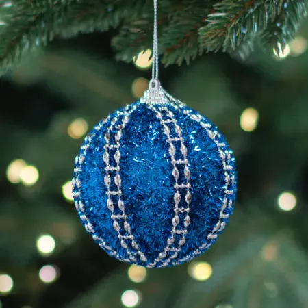 Шар ёлочный с бусами 8 см цвет синий новогодний