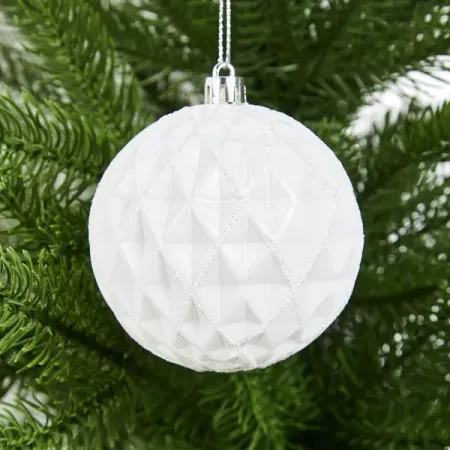 Елочное украшение Шар с объемным узором Christmas ø8 см цвет белый