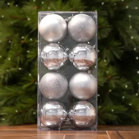 Набор елочных шаров Basic ø10 см пластик серый 8 шт. новогодний